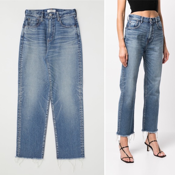 NEW Moussy Vintage Evelyn Straight High Wide Crop Frayed Jeans Blue Size 26 NWT - Picture 3 of 16